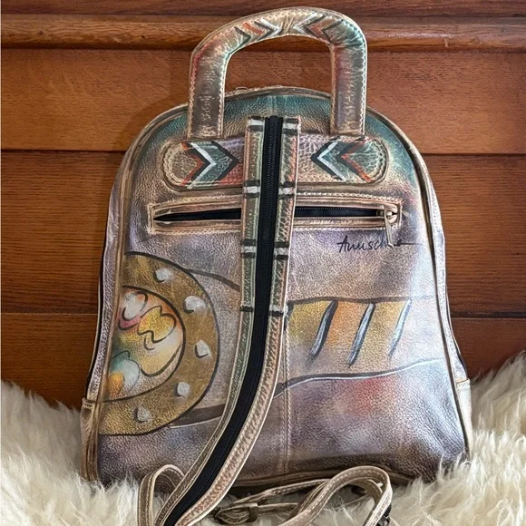 Anuschka Handpainted Leather Multicolor Artistic Mini Backpack - Picture 2 of 11